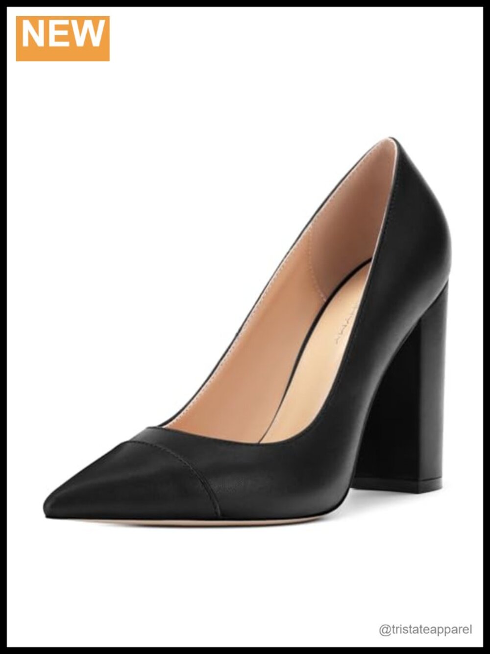 Women's Pointed Toe High Heel Slip On Pumps 3.9 Inch Block Heel